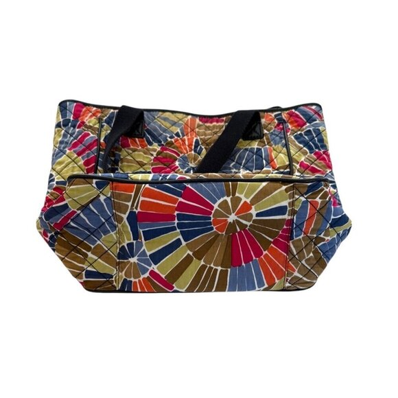 Talbots Women's Leather Trim Floral Quilted Tote Bag Retro 90s Hippie Carry All - Picture 5 of 7